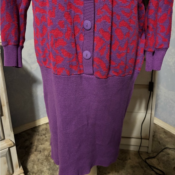 Purple and Red Knit dress animal print vintage 2xl - Picture 5 of 11